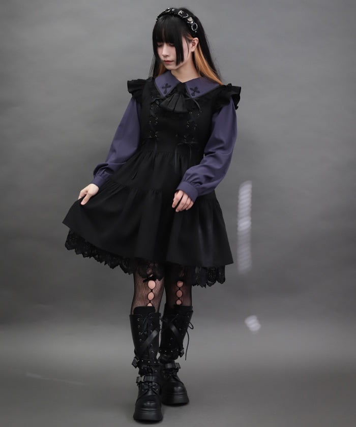 Cross Lace Frill Mini Dress