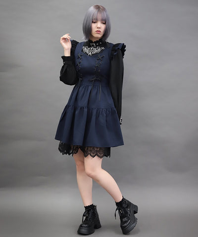 Cross Lace Frill Mini Dress