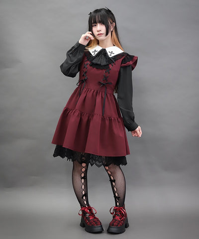 Cross Lace Frill Mini Dress