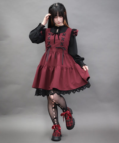 Cross Lace Frill Mini Dress