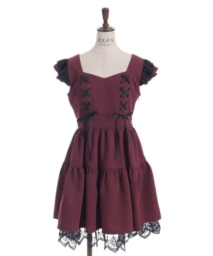 Cross Lace Frill Mini Dress