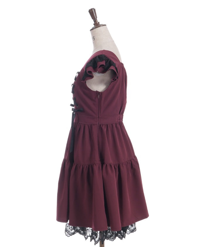 Cross Lace Frill Mini Dress