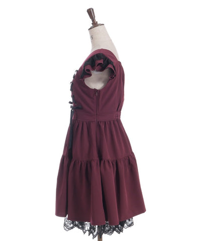 Cross Lace Frill Mini Dress