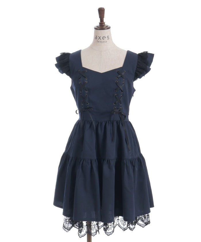 Cross Lace Frill Mini Dress