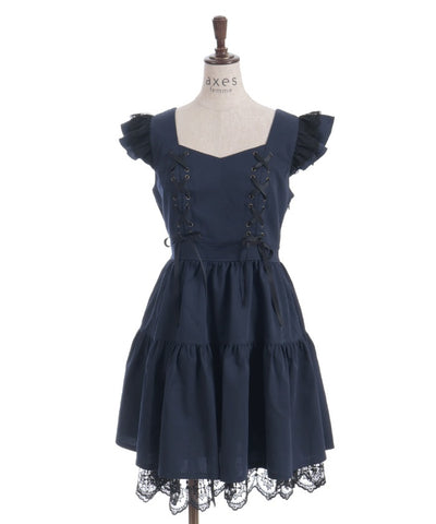 Cross Lace Frill Mini Dress