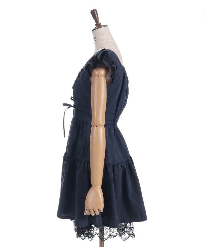 Cross Lace Frill Mini Dress