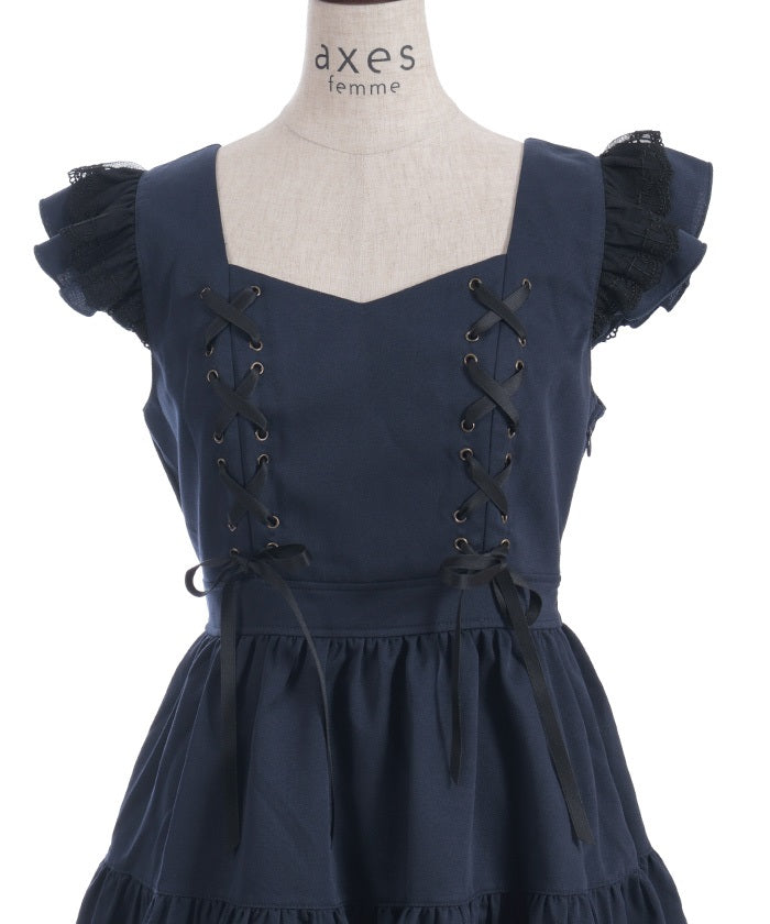 Cross Lace Frill Mini Dress