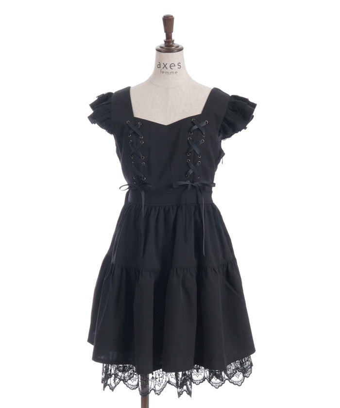 Cross Lace Frill Mini Dress