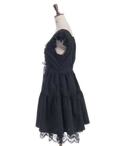 Cross Lace Frill Mini Dress