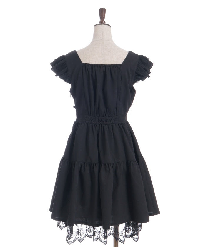 Cross Lace Frill Mini Dress