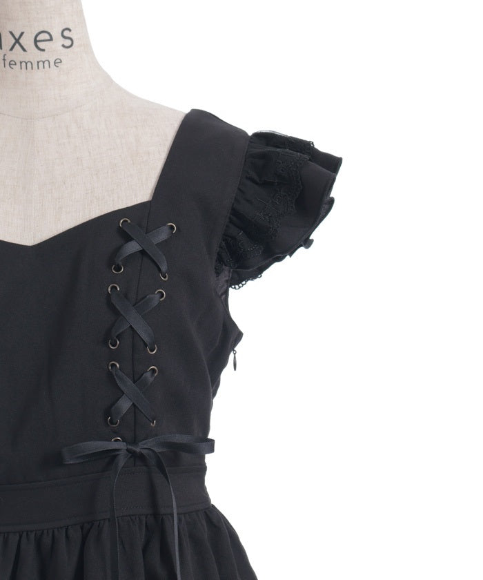 Cross Lace Frill Mini Dress