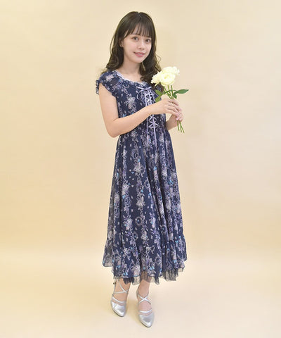 Papillon Rose Pattern Lace-Up Dress