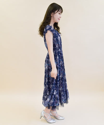 Papillon Rose Pattern Lace-Up Dress
