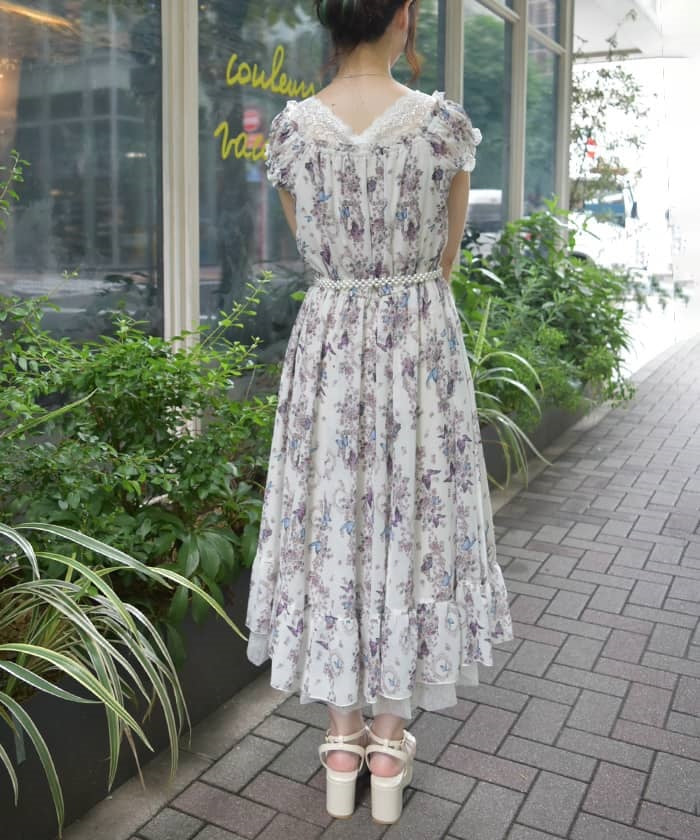 Papillon Rose Pattern Lace-Up Dress