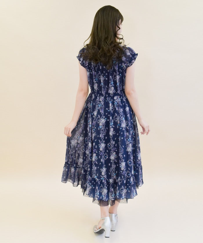 Papillon Rose Pattern Lace-Up Dress