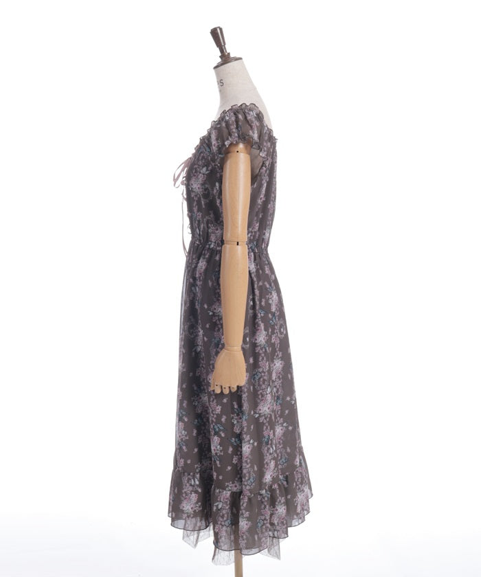 Papillon Rose Pattern Lace-Up Dress