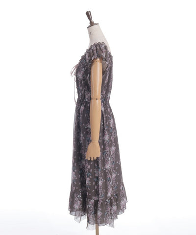 Papillon Rose Pattern Lace-Up Dress