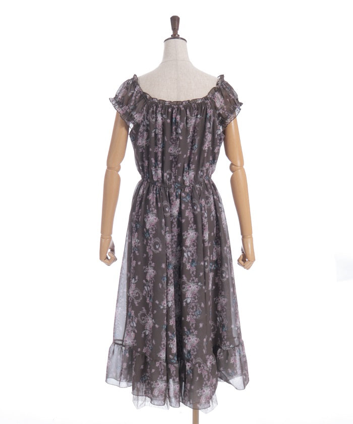 Papillon Rose Pattern Lace-Up Dress
