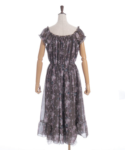 Papillon Rose Pattern Lace-Up Dress
