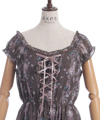 Papillon Rose Pattern Lace-Up Dress