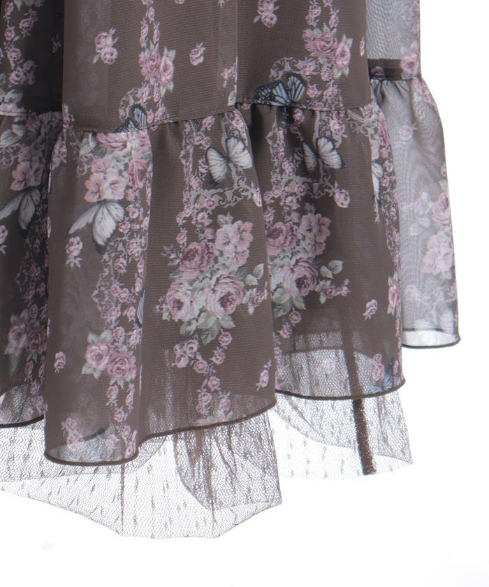 Papillon Rose Pattern Lace-Up Dress