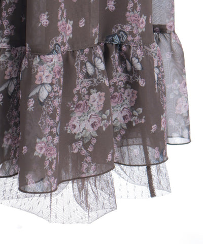 Papillon Rose Pattern Lace-Up Dress