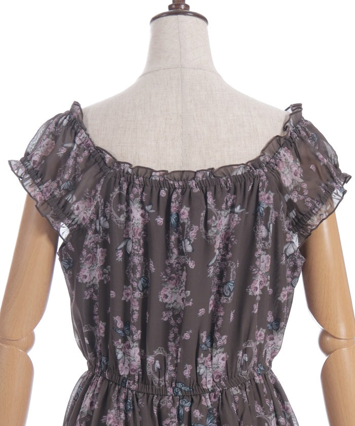 Papillon Rose Pattern Lace-Up Dress