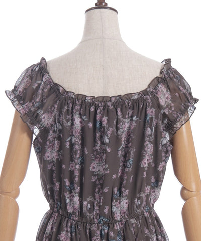 Papillon Rose Pattern Lace-Up Dress