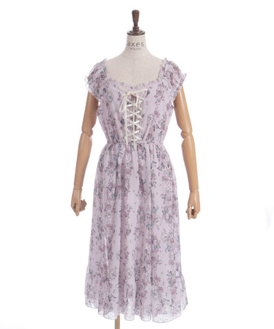 Papillon Rose Pattern Lace-Up Dress