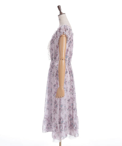 Papillon Rose Pattern Lace-Up Dress