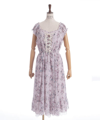 Papillon Rose Pattern Lace-Up Dress