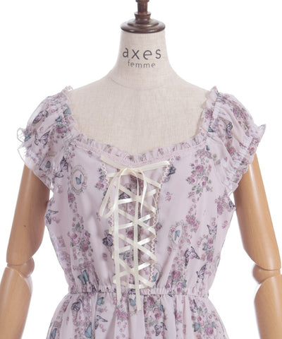 Papillon Rose Pattern Lace-Up Dress
