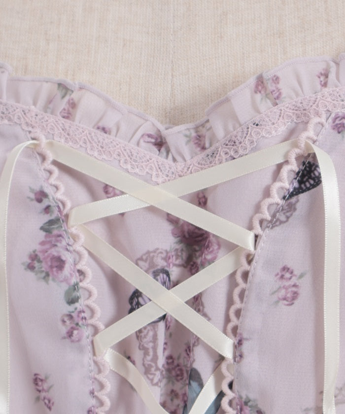 Papillon Rose Pattern Lace-Up Dress