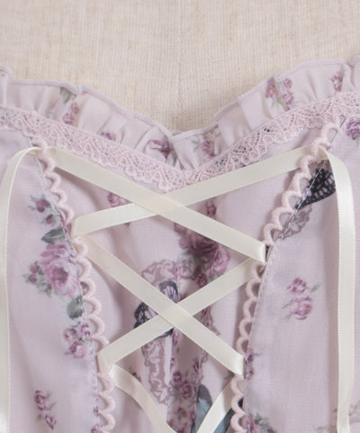 Papillon Rose Pattern Lace-Up Dress