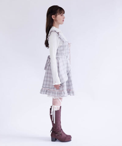 Check Pattern Lace-Up Jumper Skirt