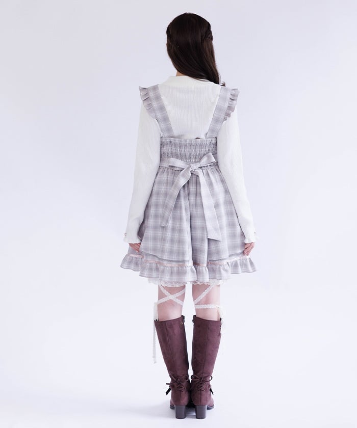 Check Pattern Lace-Up Jumper Skirt