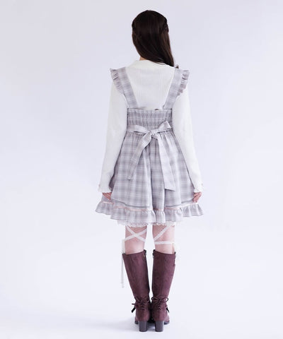 Check Pattern Lace-Up Jumper Skirt
