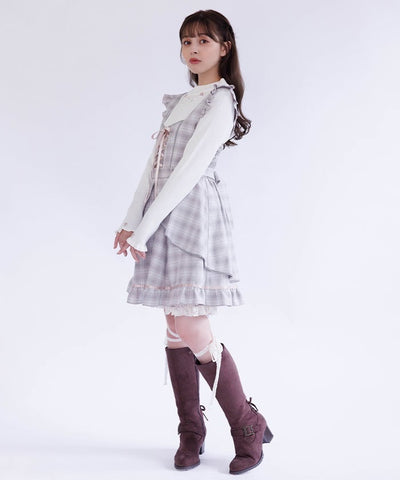 Check Pattern Lace-Up Jumper Skirt