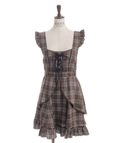 Check Pattern Lace-Up Jumper Skirt