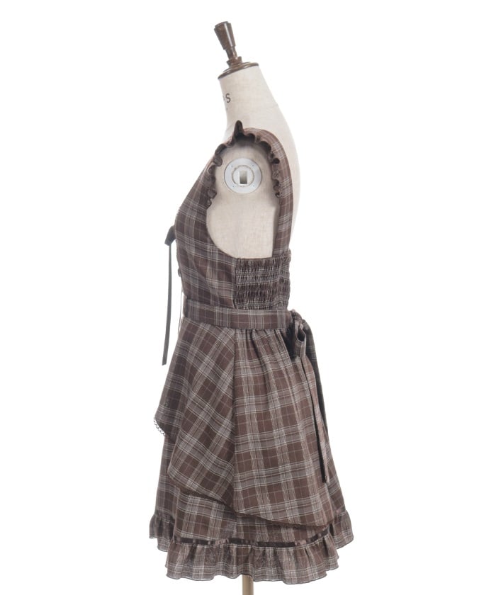 Check Pattern Lace-Up Jumper Skirt