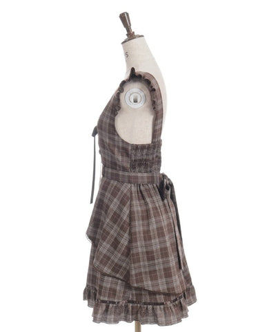 Check Pattern Lace-Up Jumper Skirt