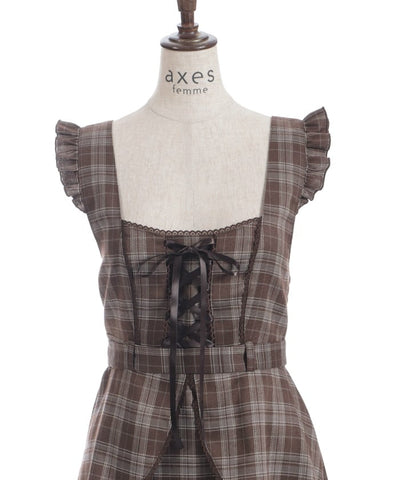 Check Pattern Lace-Up Jumper Skirt