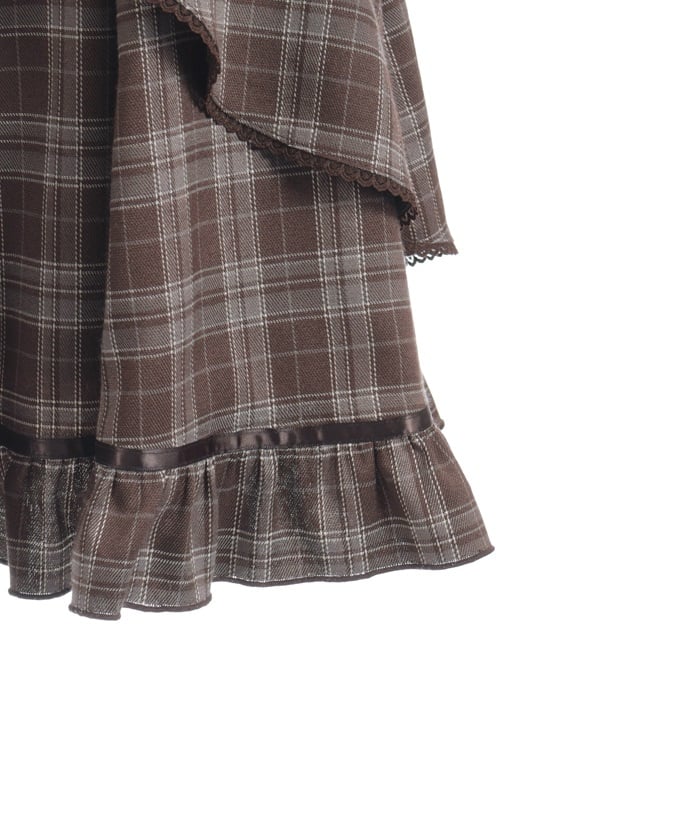 Check Pattern Lace-Up Jumper Skirt