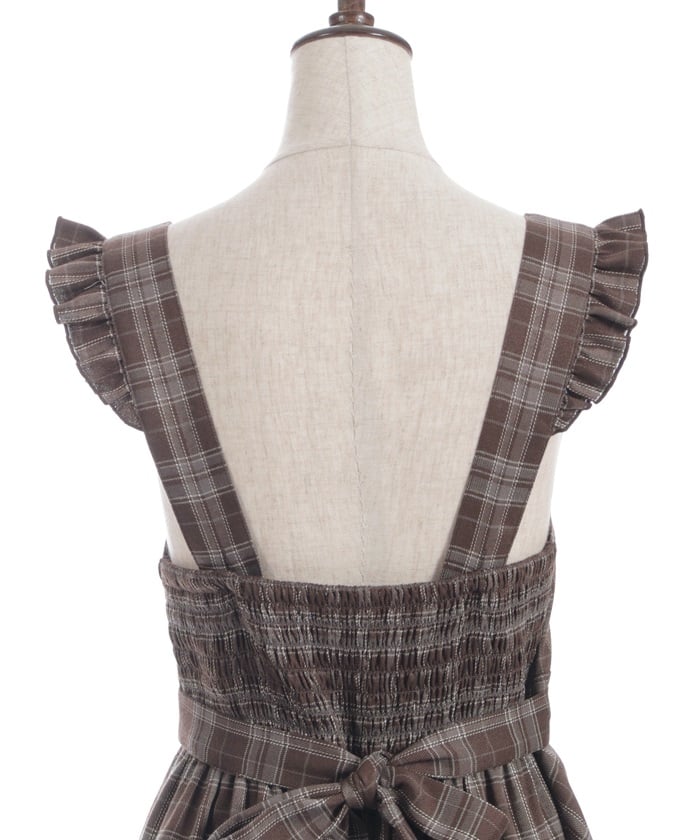 Check Pattern Lace-Up Jumper Skirt