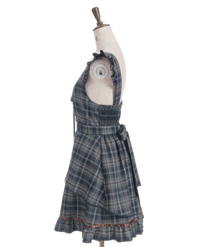 Check Pattern Lace-Up Jumper Skirt