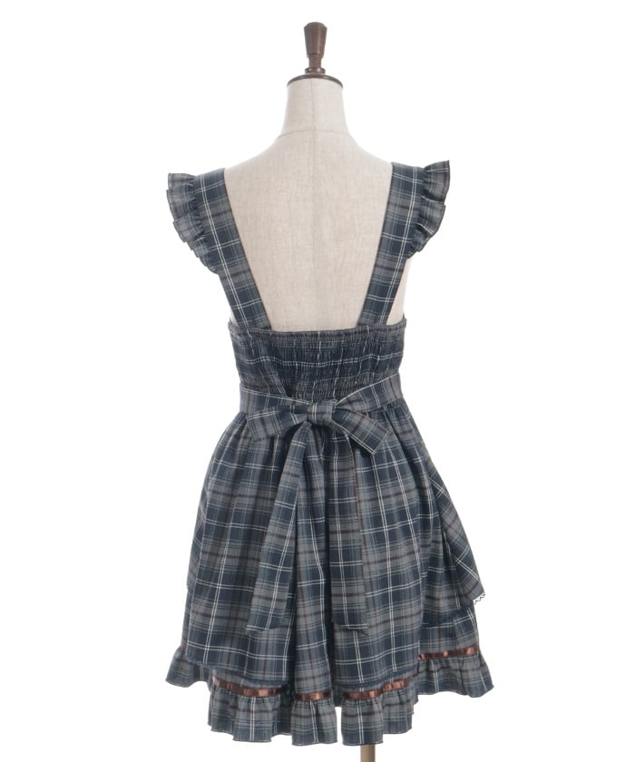 Check Pattern Lace-Up Jumper Skirt