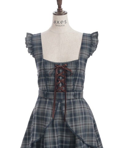 Check Pattern Lace-Up Jumper Skirt