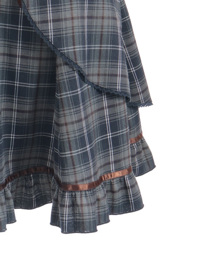 Check Pattern Lace-Up Jumper Skirt