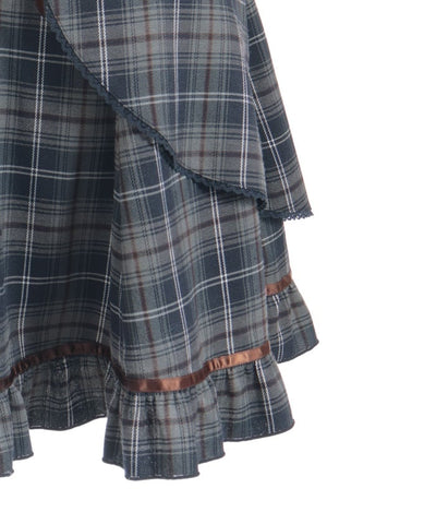 Check Pattern Lace-Up Jumper Skirt