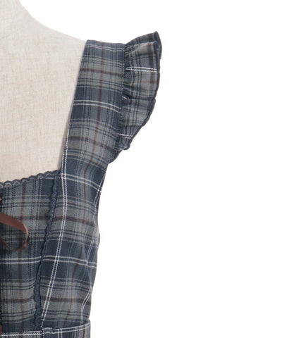 Check Pattern Lace-Up Jumper Skirt